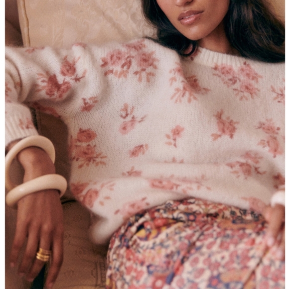 SÉZANE Eloisa Kid Mohair Pink Floral Cream Jumper Like New XXS - Picture 4 of 10